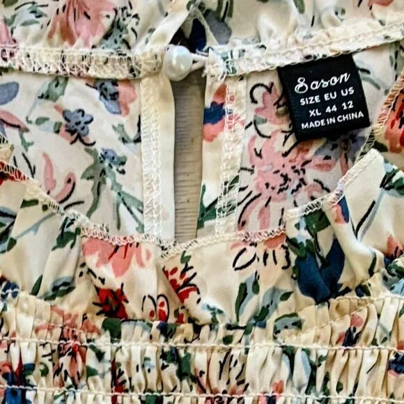 Multicolor Floral Smocked midi length dress by Sason Textiles XL - Picture 2 of 3